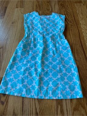 Hanna Andersson Aqua and White Floral Print Girls tunic top